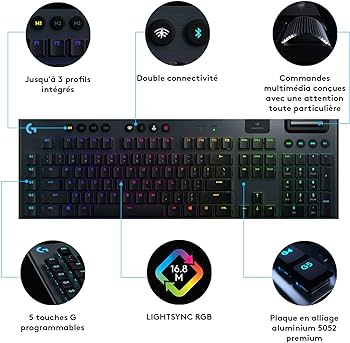 Clavier Logitech G915 LIGHTSPEED RGB Mécanique - Sans fil - GL Clicky